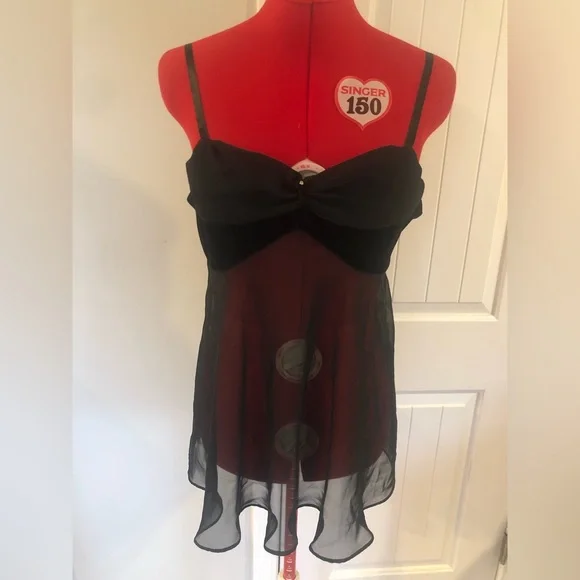 🎁 2 For $30 Black Velvet And Sheer Babydoll / Teddy With Rhinestone - Picture 2 of 11